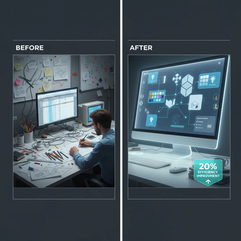 Workflow optimization with AI-powered design tools showing a 20% efficiency improvement.