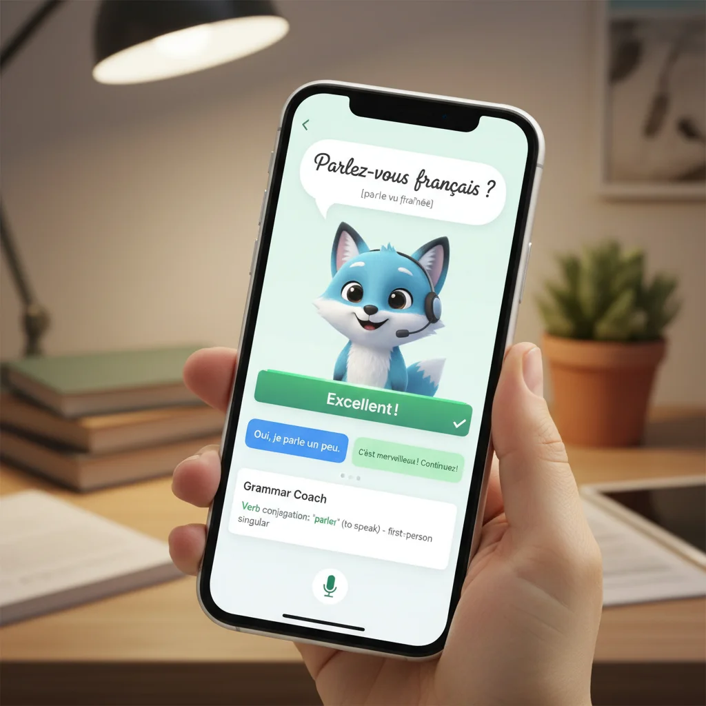 AI language tutor app providing real-time feedback on a smartphone