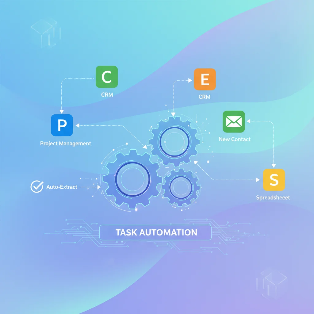 Graphic depicting seamless data flow and task automation between integrated productivity applications.
