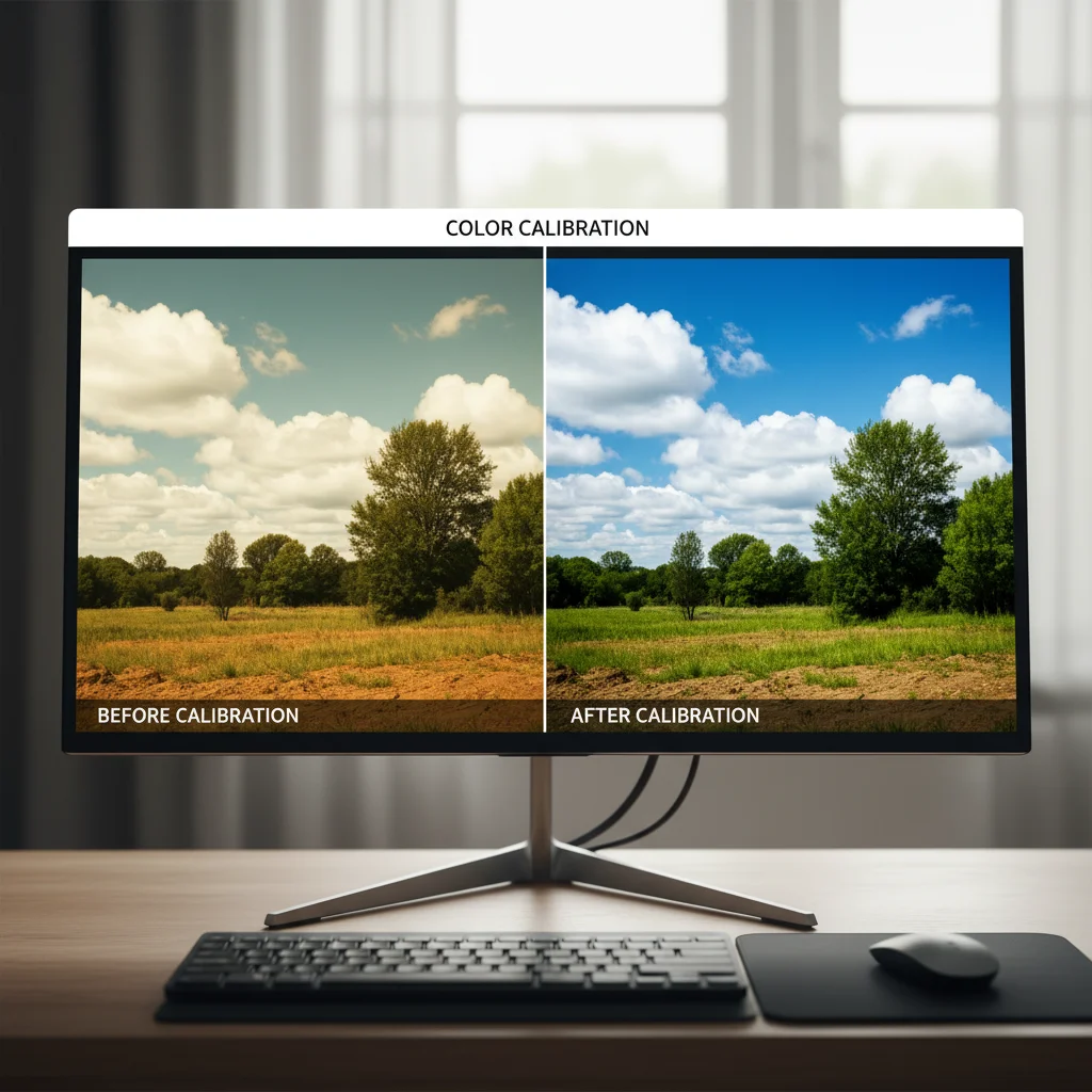 Side-by-side comparison of uncalibrated vs. calibrated monitor colors