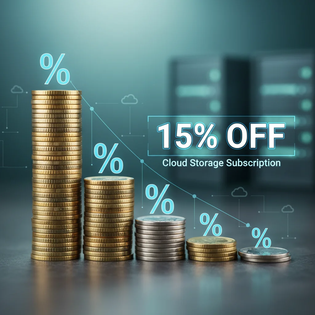Illustration of cost savings and 15% discount on cloud storage subscriptions
