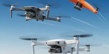 Three consumer drones under $1000 in flight, showcasing advanced flight performance.