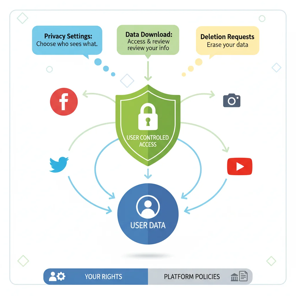Infographic showing data flow control and user privacy options on social media