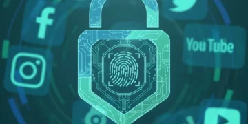 Digital lock over social media logos, representing advanced privacy settings in 2026