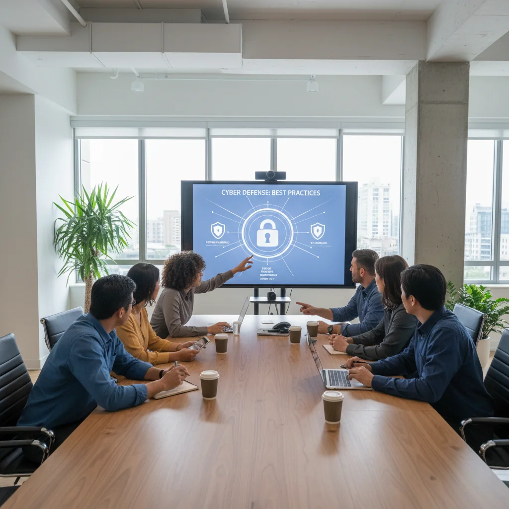Small business employees participating in cybersecurity awareness training