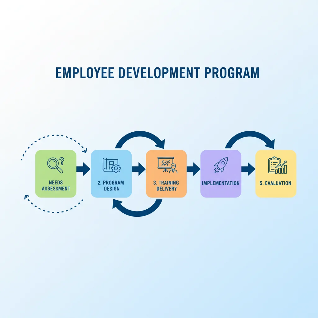 Flowchart depicting the stages of an employee development program.