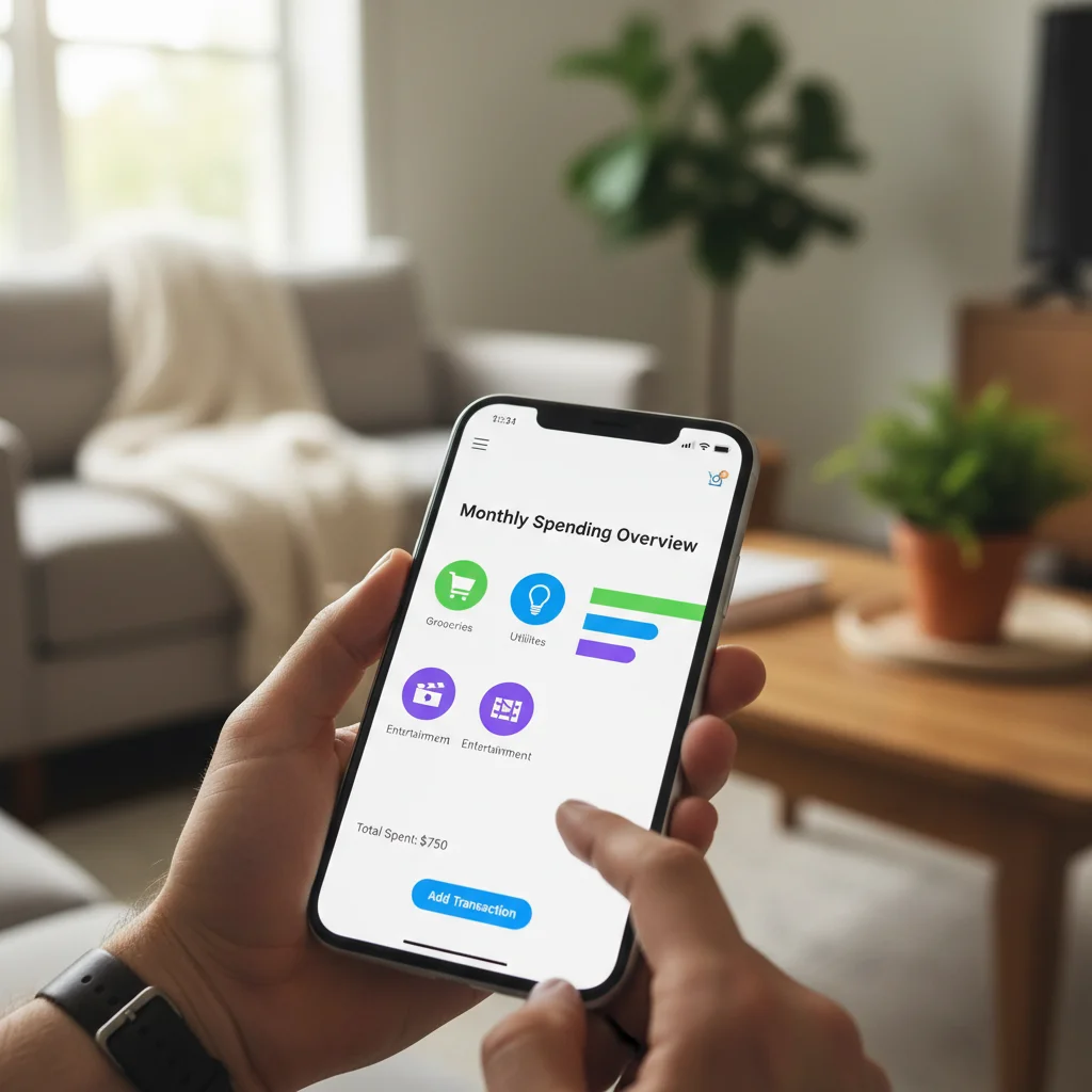 Detailed expense tracking on a finance app, showing categorized spending