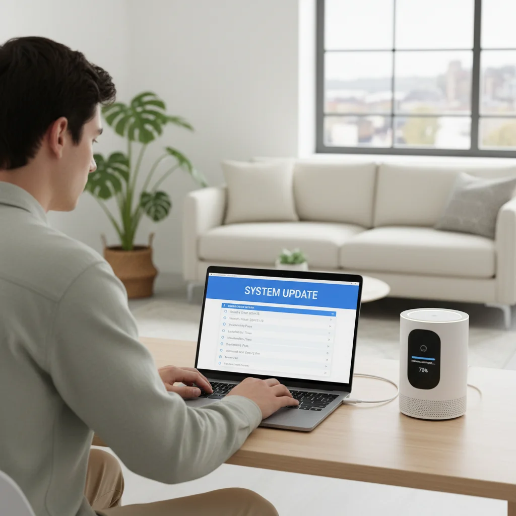 Person performing firmware update on smart home hub