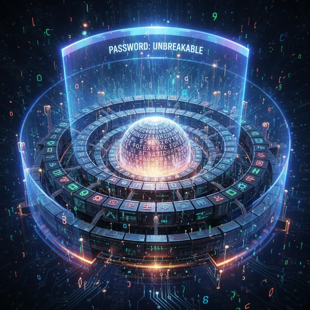 Illustration of a fortified digital vault representing a strong, unique password.