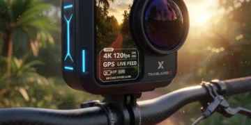 Futuristic action camera mounted on a bike capturing stunning video quality