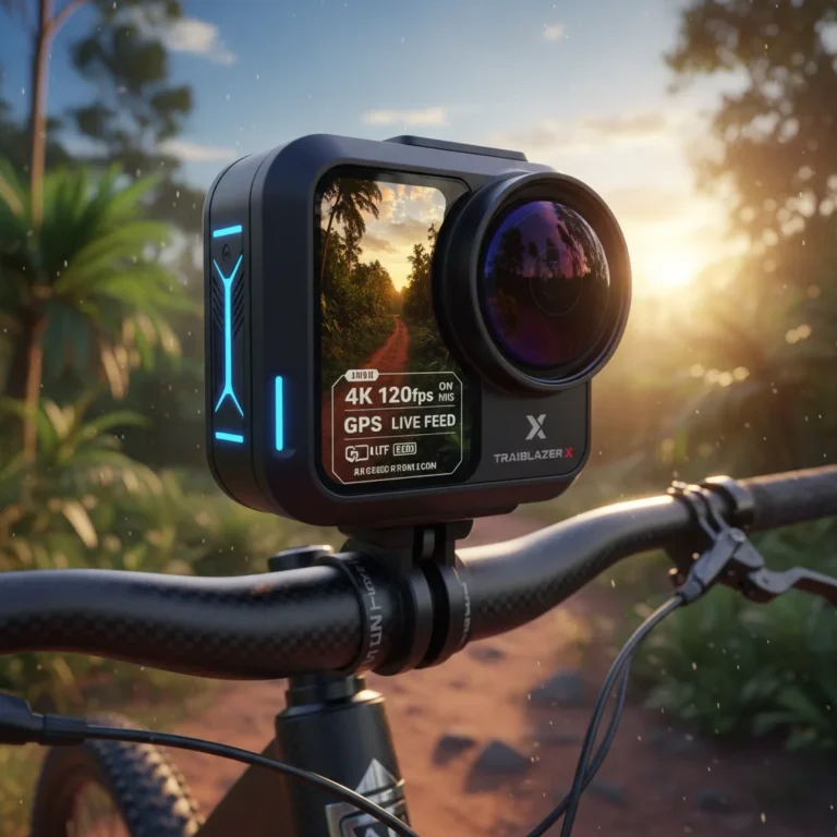 Futuristic action camera mounted on a bike capturing stunning video quality
