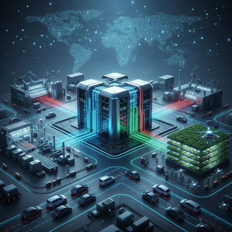 Futuristic edge computing data center powering diverse US industries in 2026