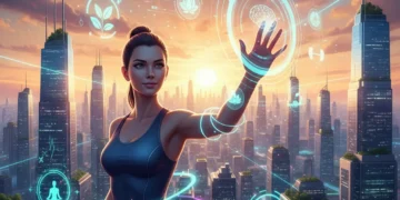 Futuristic interface showing health and wellness data for faster fitness goals