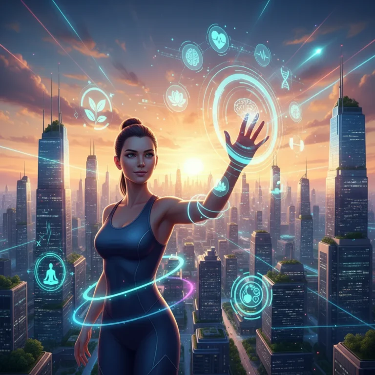 Futuristic interface showing health and wellness data for faster fitness goals