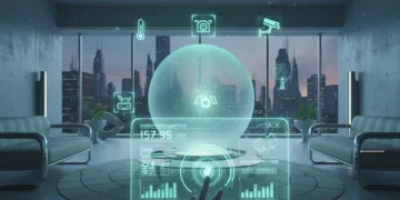 Futuristic smart home control interface managing devices efficiently