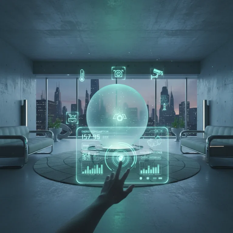Futuristic smart home control interface managing devices efficiently