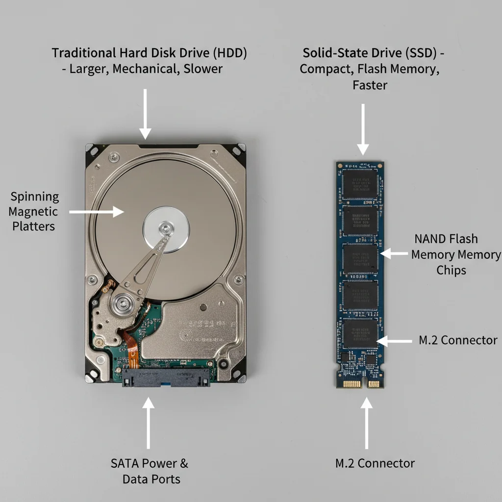 Comparison of HDD and SSD physical sizes