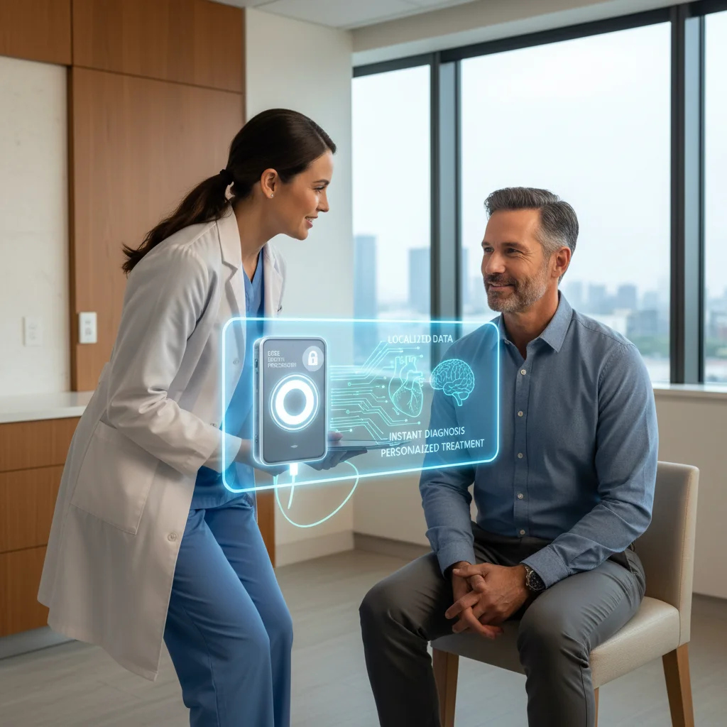 Healthcare scenario with edge computing enhancing patient data processing and privacy