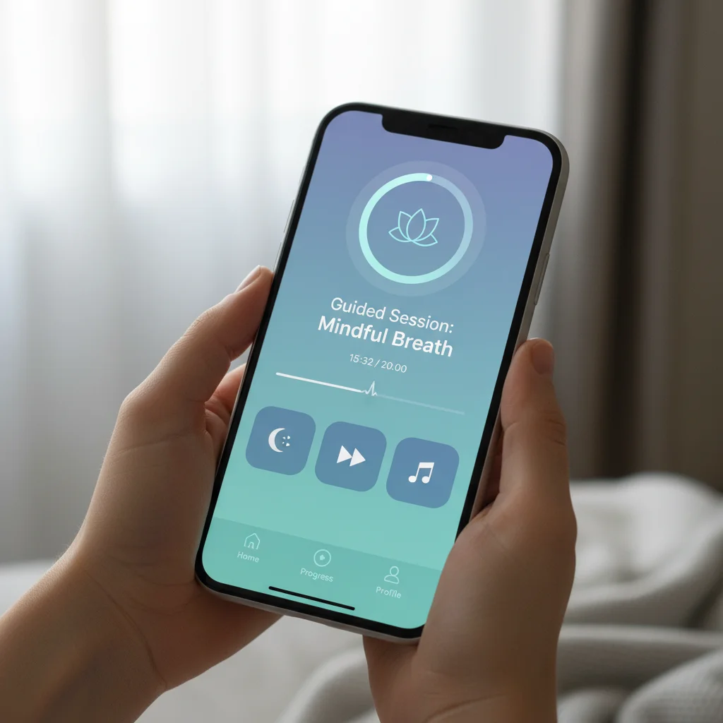 Detailed view of a meditation app interface on a smartphone