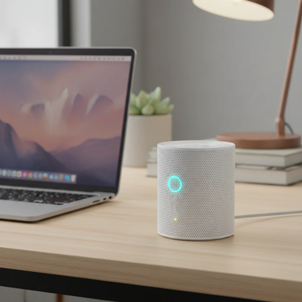 Close-up of a stylish mesh Wi-Fi node, highlighting its design and modern features for home connectivity.