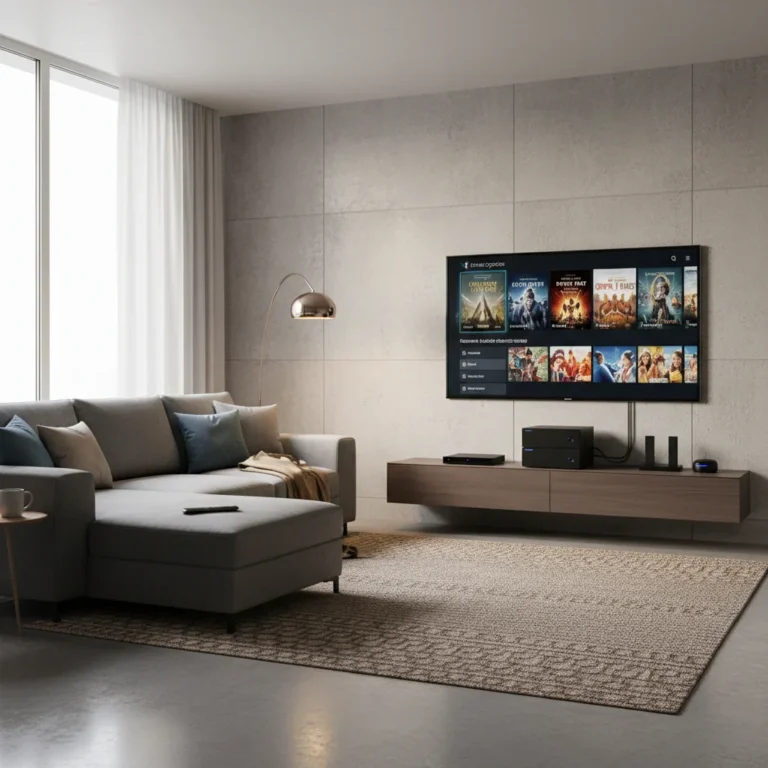 Modern home entertainment system with a media server streaming content