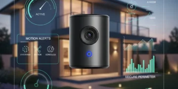 Modern home security camera setup with smart home integration, showcasing advanced surveillance technology.