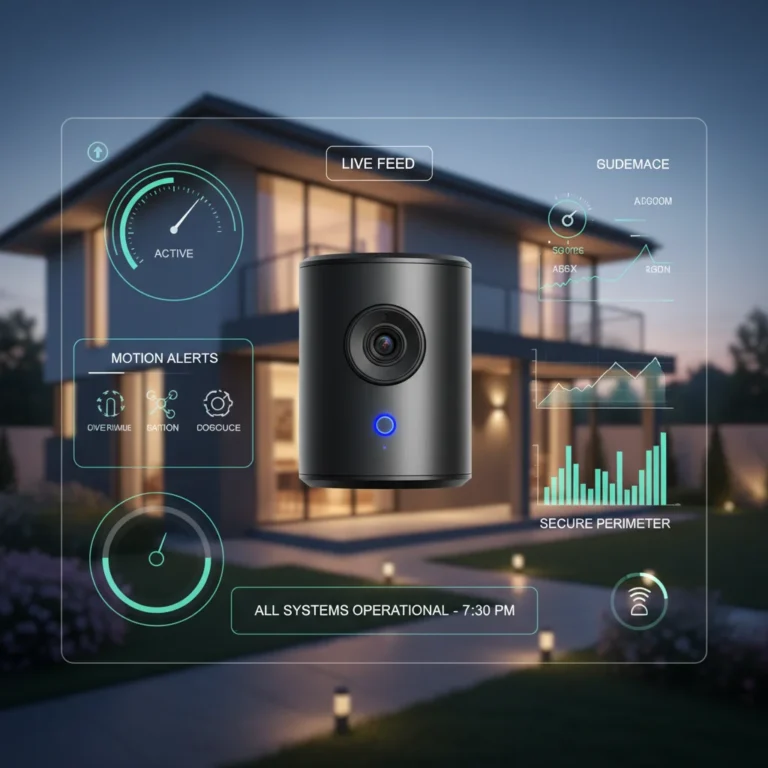 Modern home security camera setup with smart home integration, showcasing advanced surveillance technology.