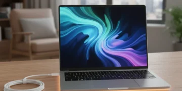 Modern ultrabook with long battery life on a desk