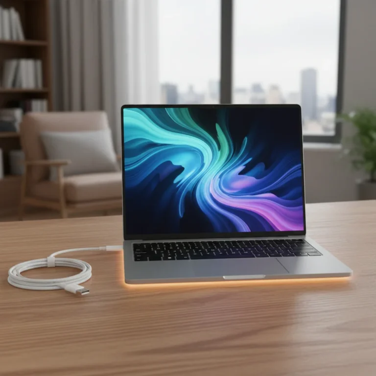 Modern ultrabook with long battery life on a desk