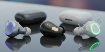 Collection of premium wireless earbuds on a reflective surface