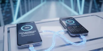 Illustration of seamless phone data transfer between two smartphones