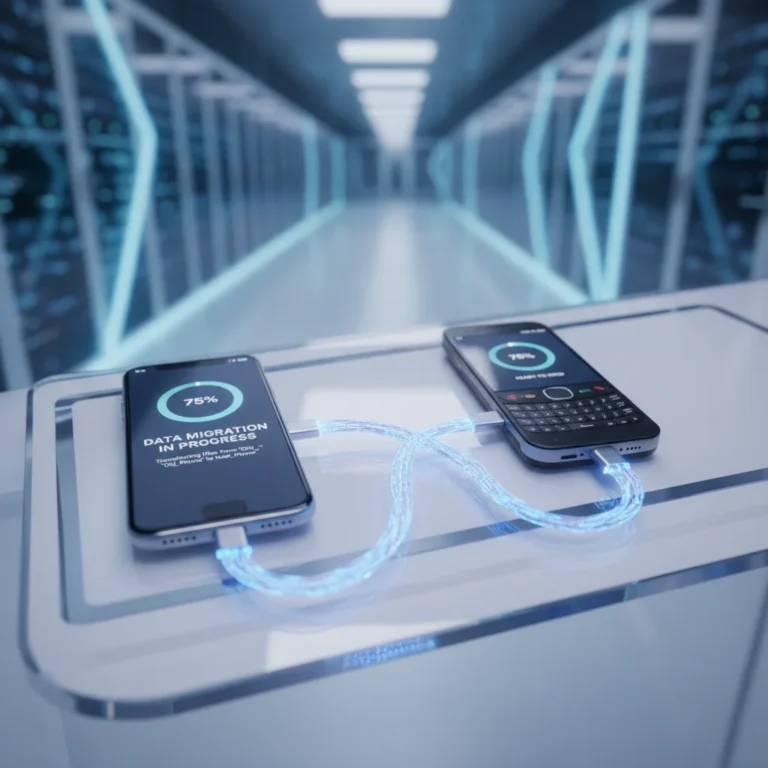 Illustration of seamless phone data transfer between two smartphones
