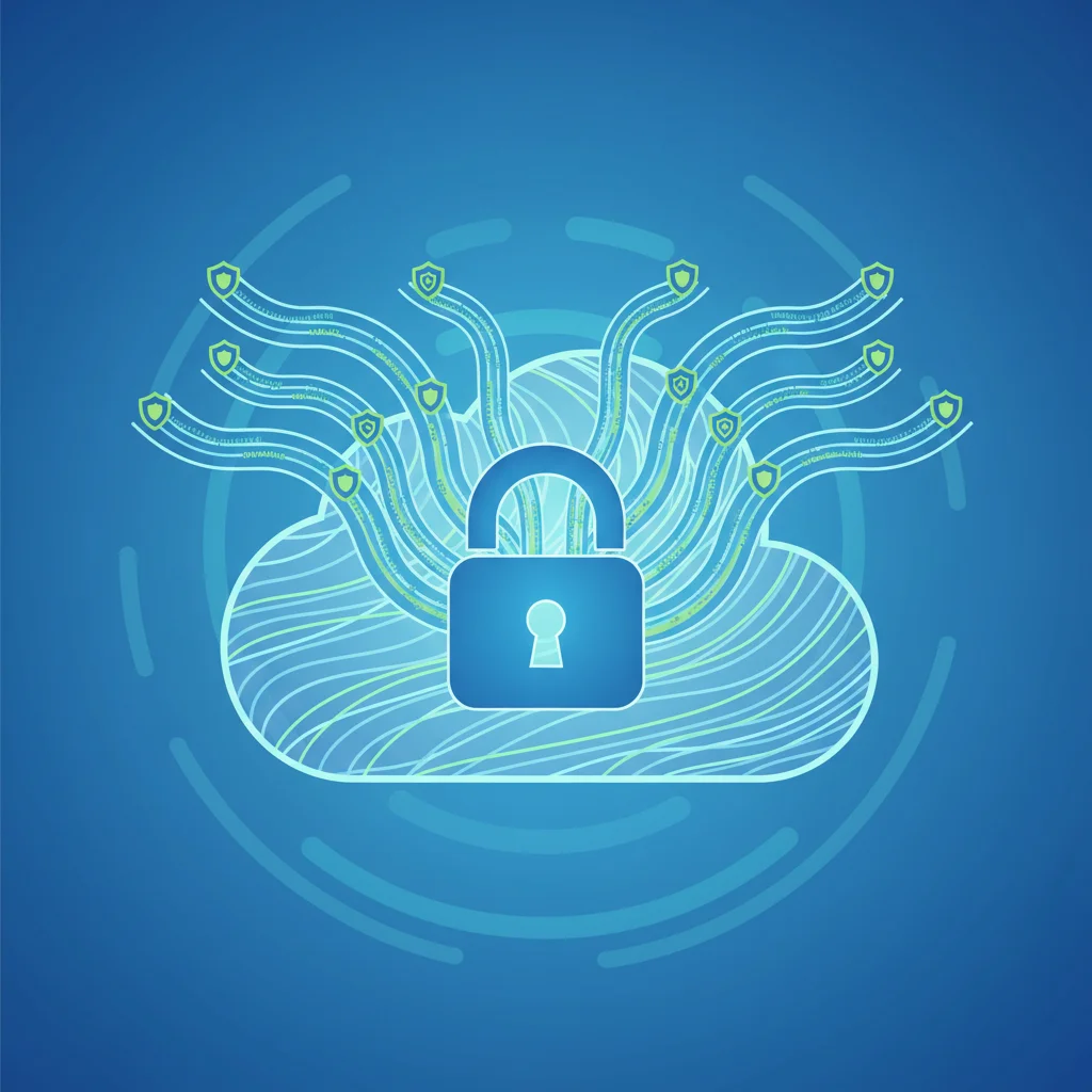 Padlock icon over a cloud, symbolizing secure cloud storage and data protection.