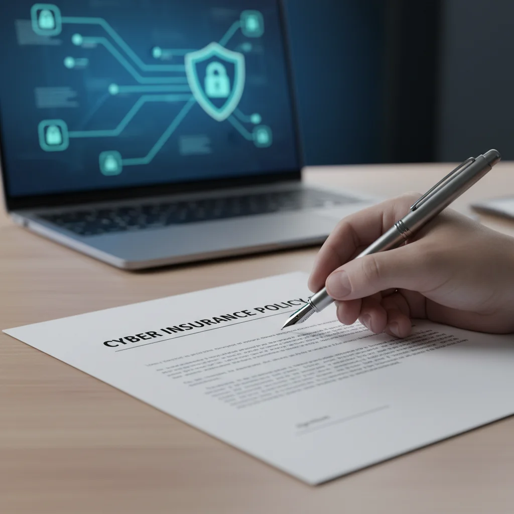 Signing a cybersecurity insurance policy document, symbolizing crucial business protection.