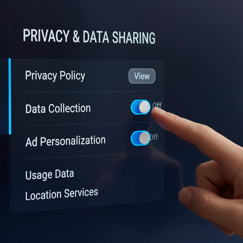 Smart TV privacy settings menu with options for data collection and ad personalization