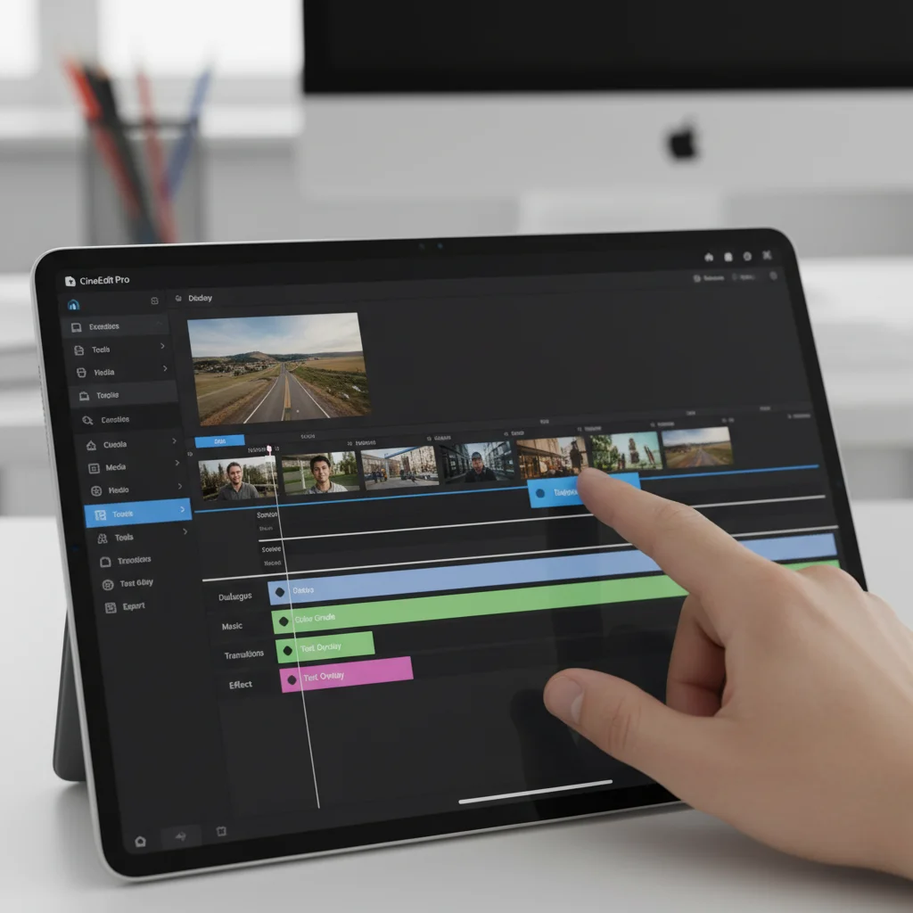 Detailed video editing timeline on a tablet for precise mobile editing.