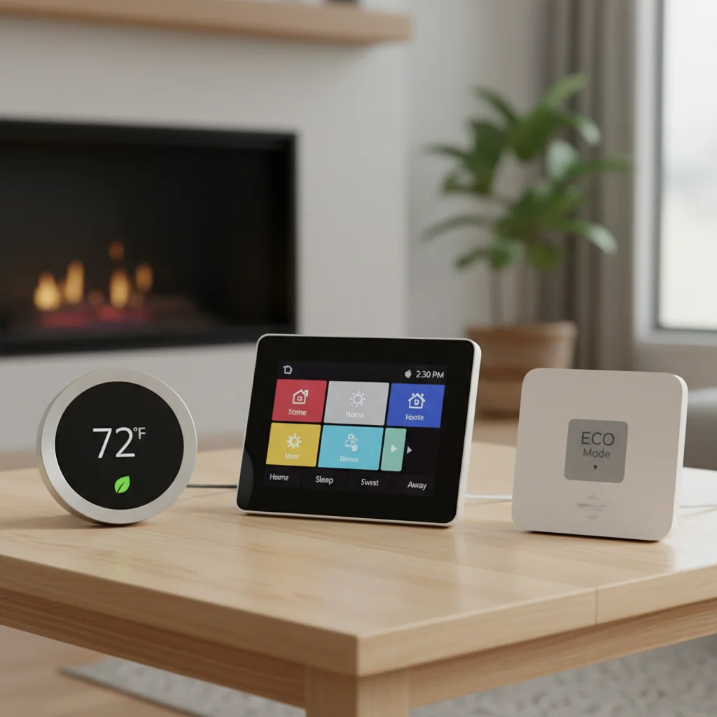 Comparison of three distinct smart thermostat models side-by-side.
