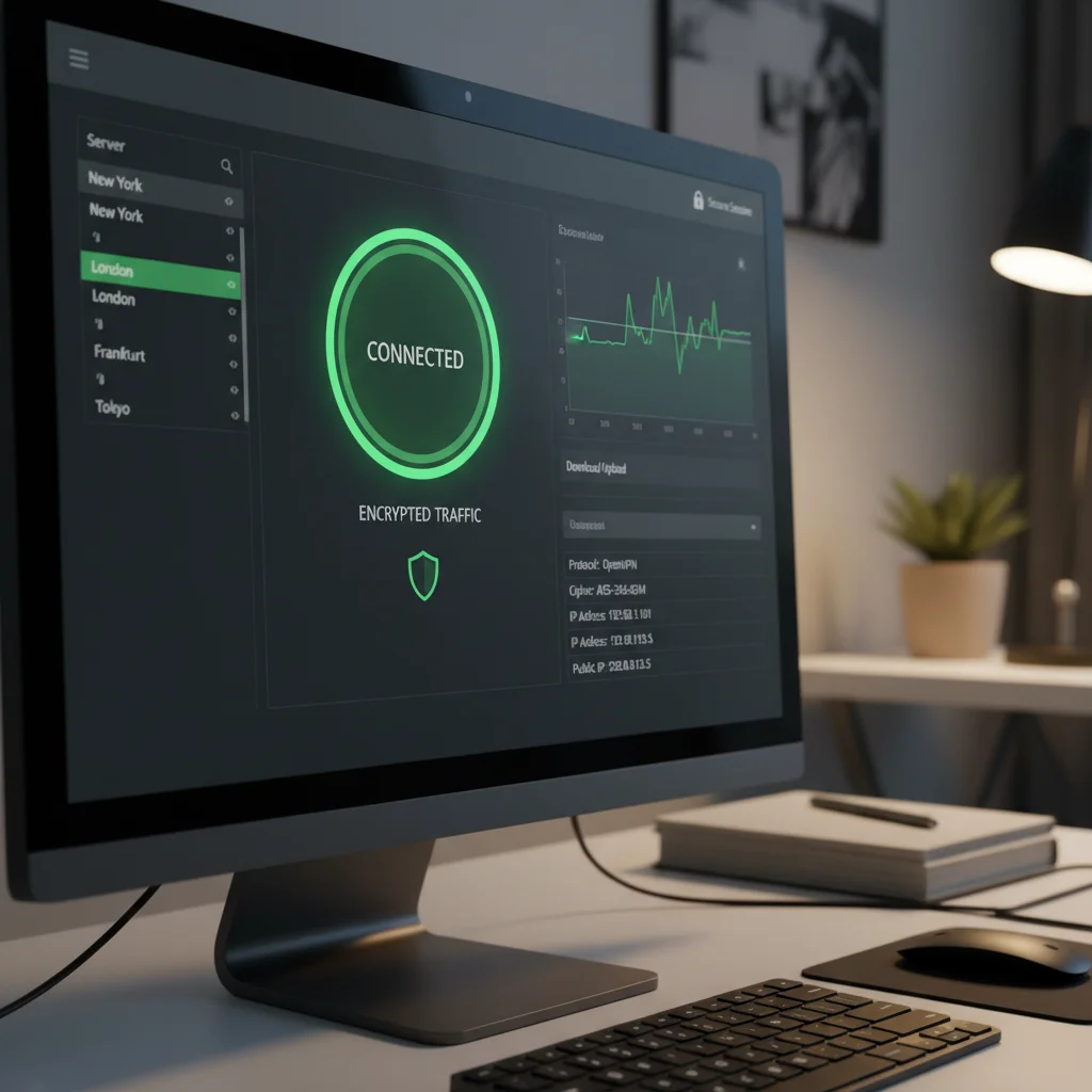 VPN client software interface showing secure connection