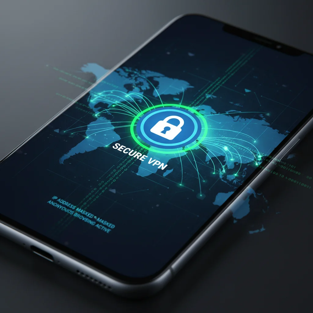 Smartphone displaying VPN connection, indicating secure and anonymous internet browsing.
