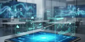 Futuristic tablet with holographic interface and stylus, representing next-gen technology.