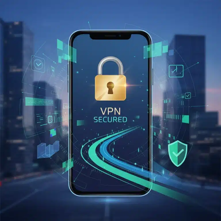 Secure smartphone with VPN tunnel protecting data in a mobile environment.