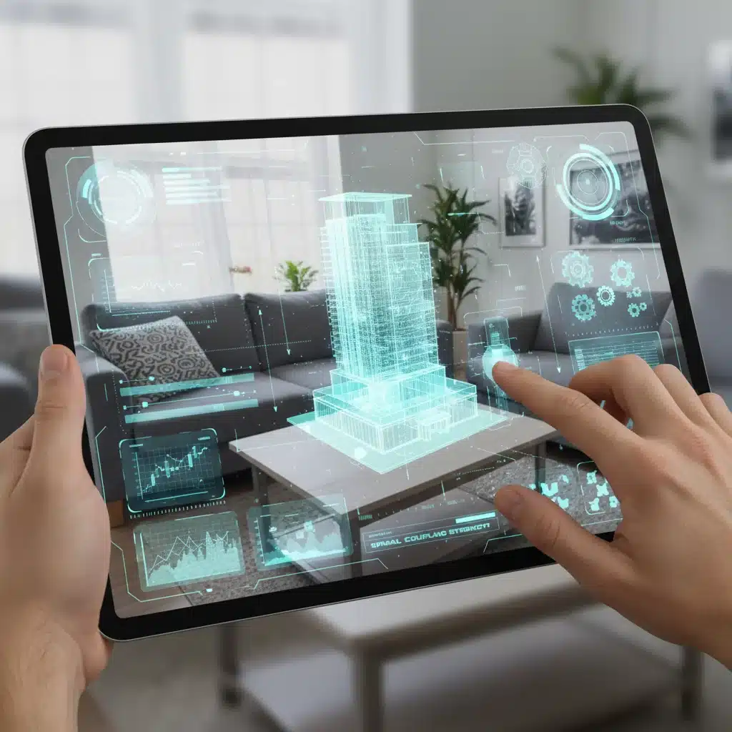 Augmented reality application on a tablet screen, showing interactive digital elements.