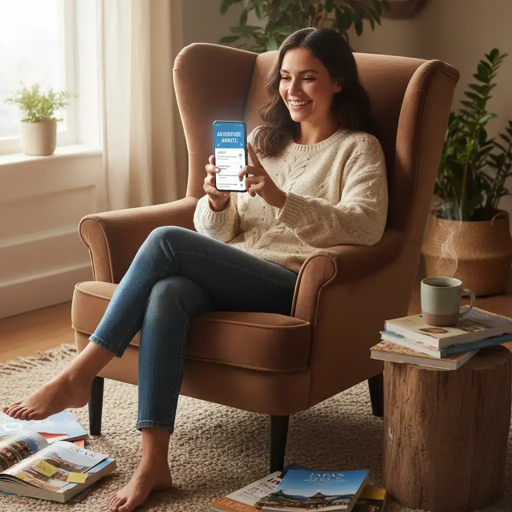 Person reviewing a detailed travel itinerary on a smartphone, looking organized and relaxed.