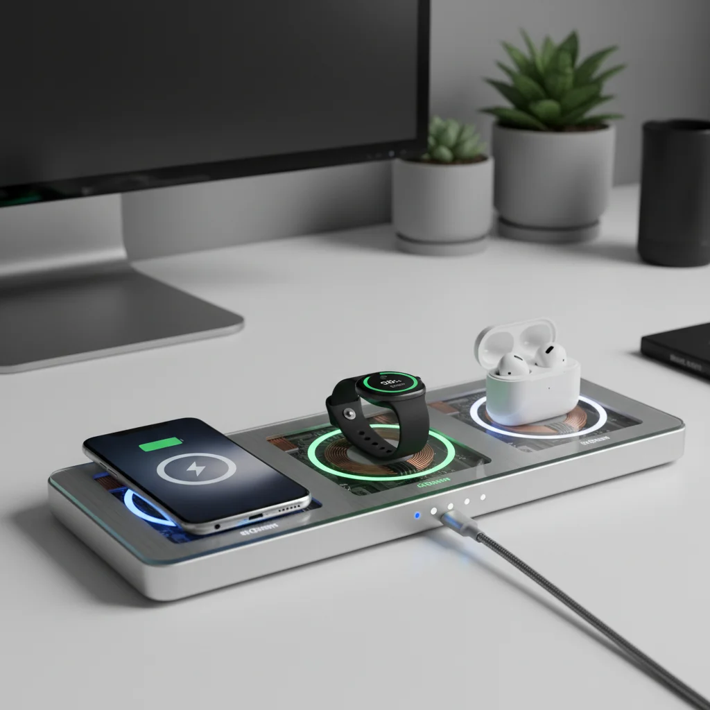 Multi-device fast wireless charging station for various gadgets