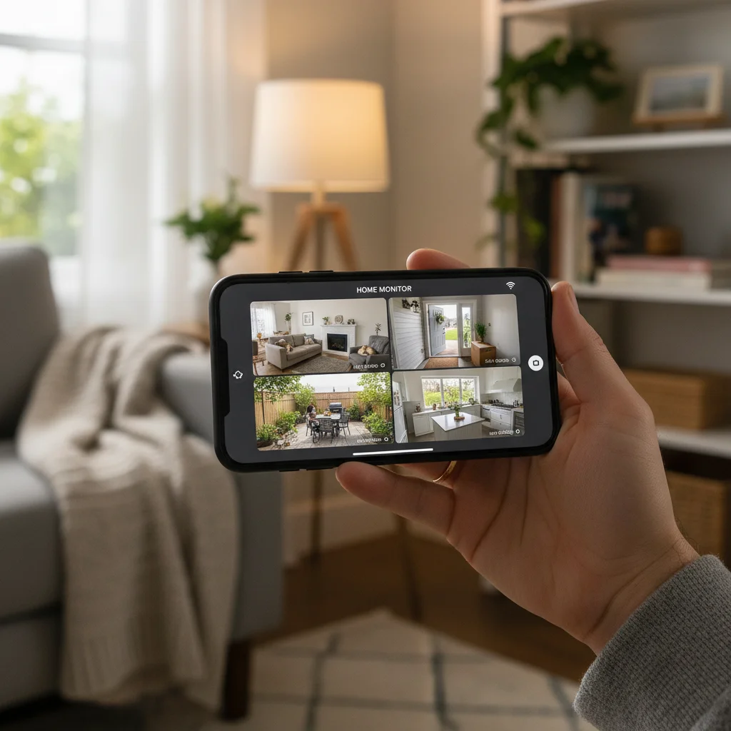 Monitoring home security cameras via smartphone app