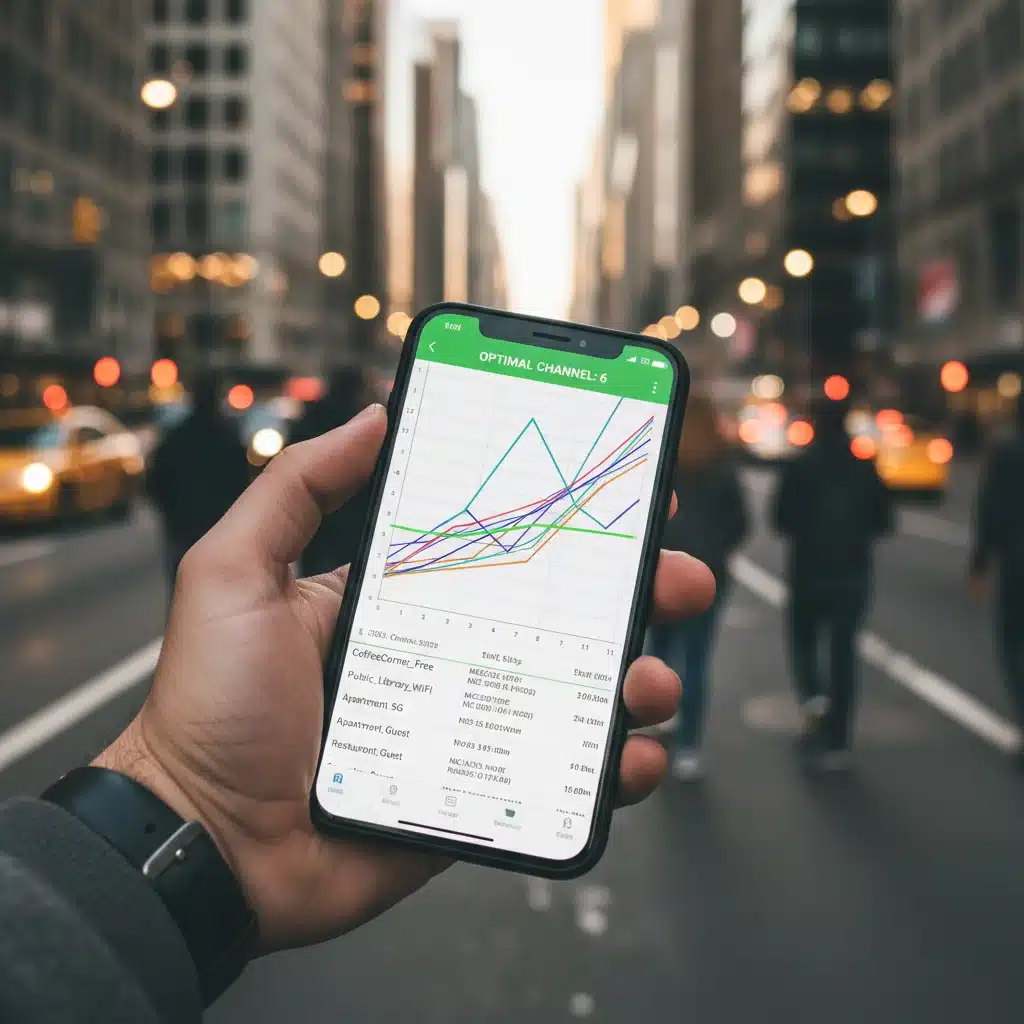 Smartphone screen showing a Wi-Fi analyzer app for channel optimization.