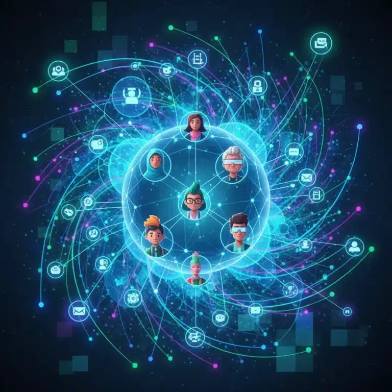 Illustration of decentralized social media network with interconnected users