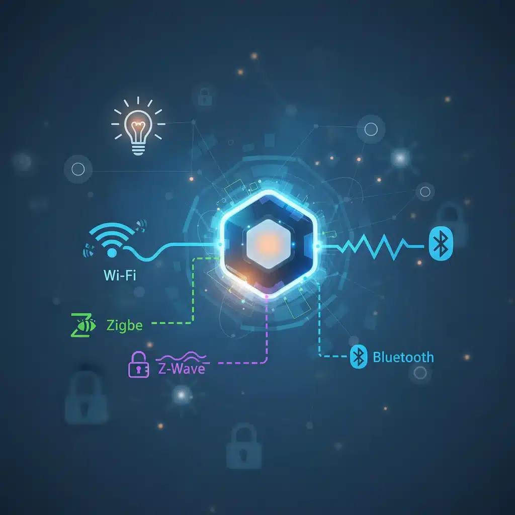 Illustration of smart home communication protocols and interoperability