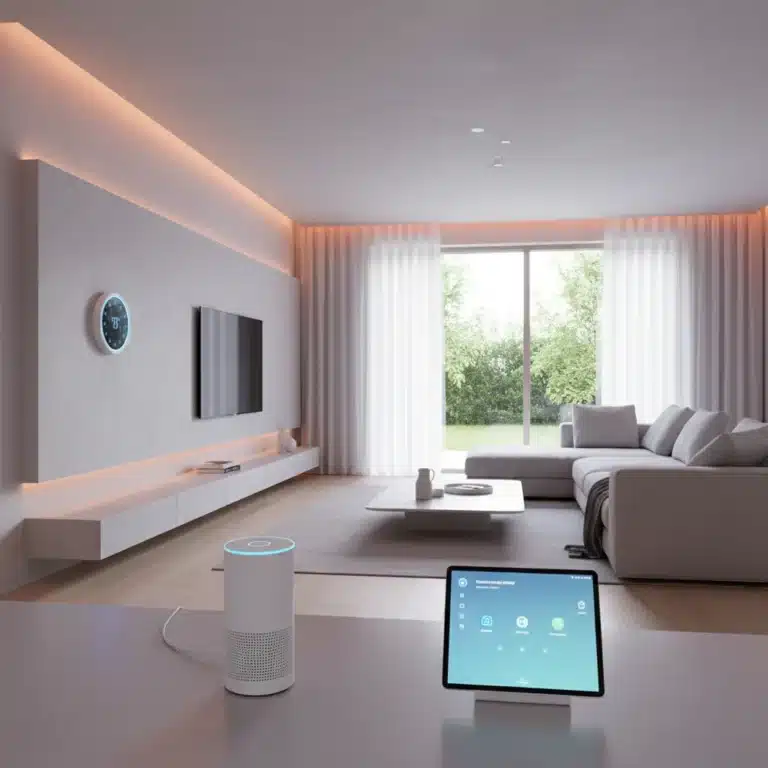 Modern living room showcasing seamless smart home IoT integration